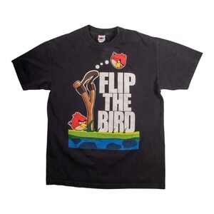 Men's Angry Birds T Shirt Size Large Black Short Sleeve Crew Neck Cotton